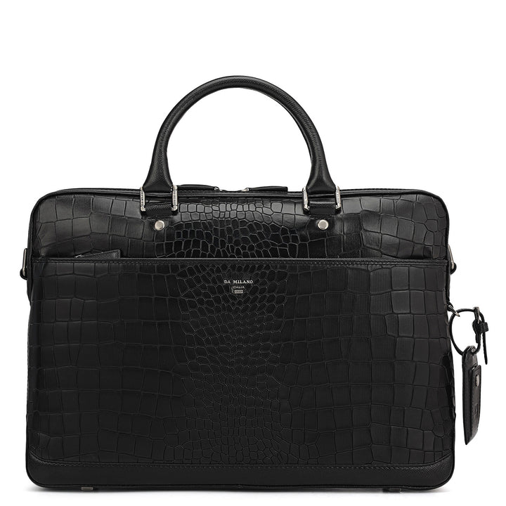 Croco Leather Laptop Bag - Black
