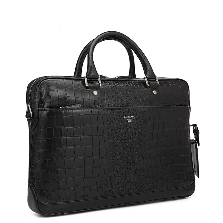Croco Leather Laptop Bag - Black