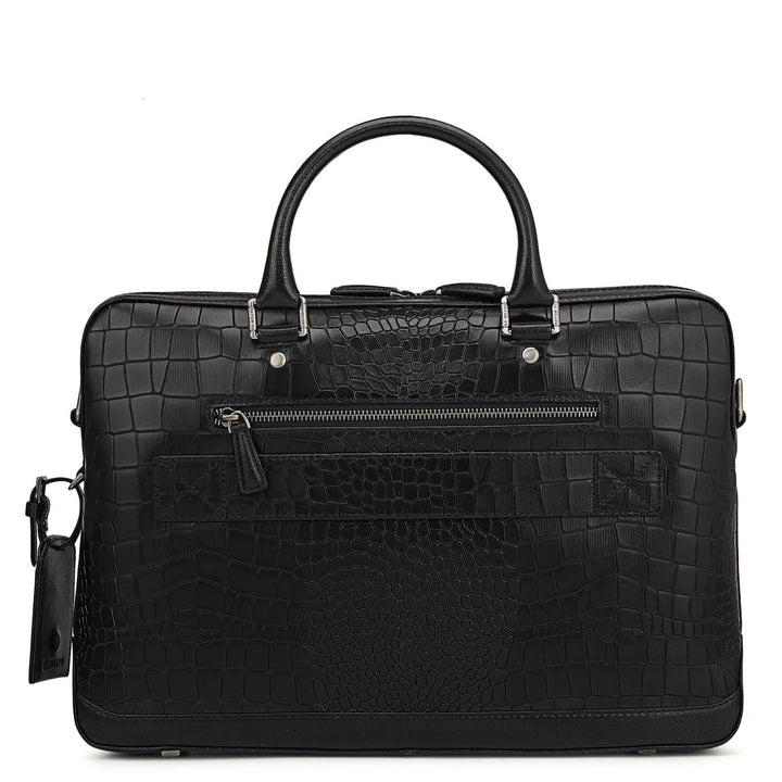 Croco Leather Laptop Bag - Black