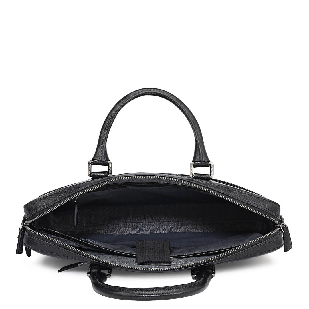 Croco Leather Laptop Bag - Black