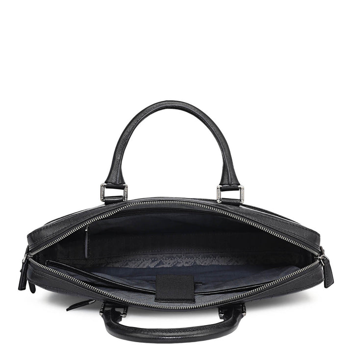 Croco Leather Laptop Bag - Black