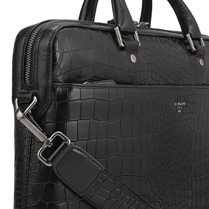 Croco Leather Laptop Bag - Black