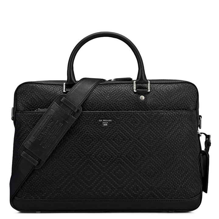 Mat Emboss Leather Laptop Bag - Black