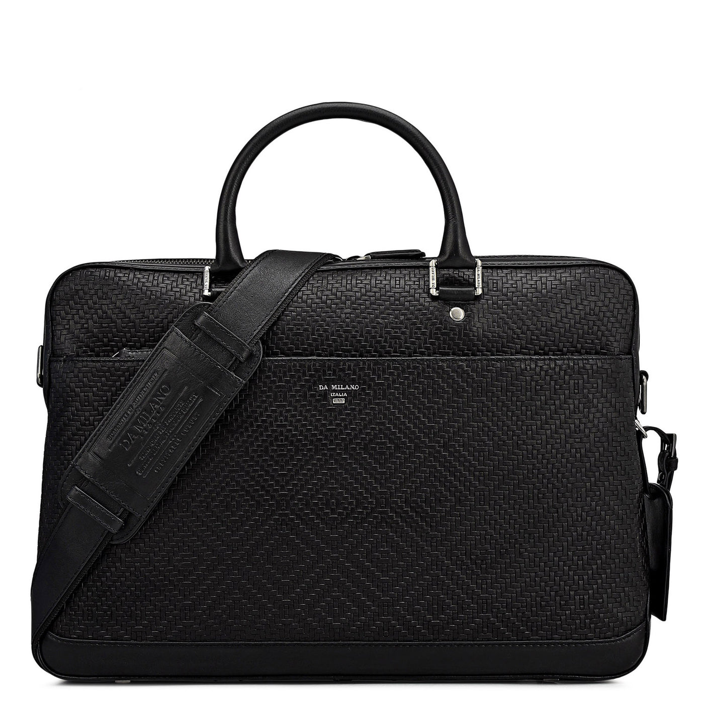 Mat Emboss Leather Laptop Bag - Black