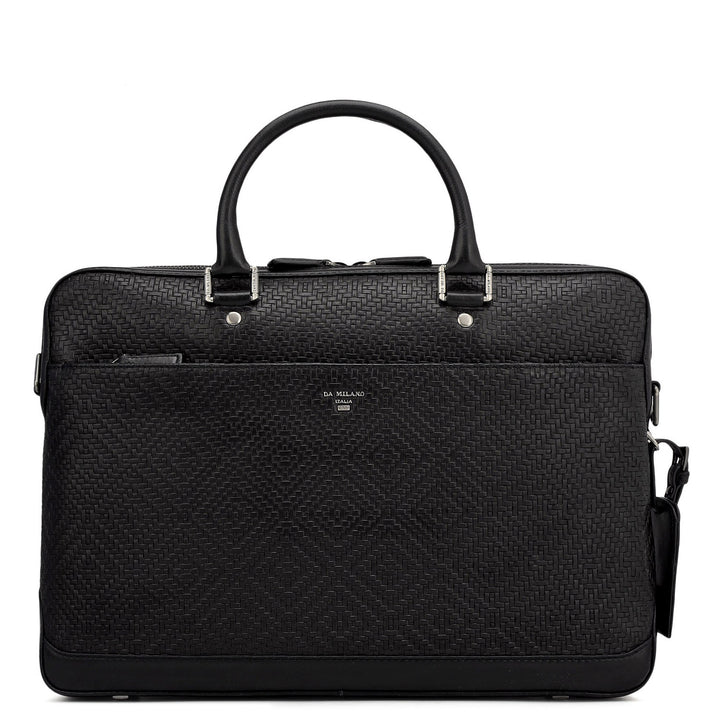 Mat Emboss Leather Laptop Bag - Black
