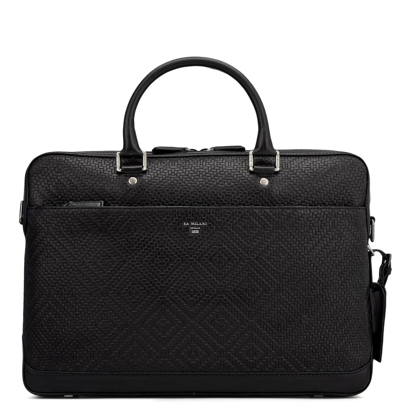 Mat Emboss Leather Laptop Bag - Black