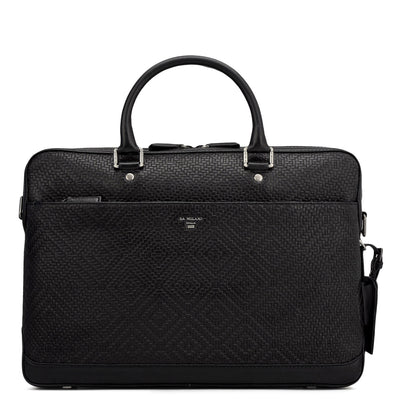 Mat Emboss Leather Laptop Bag - Black
