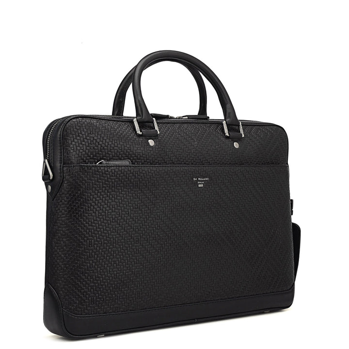 Mat Emboss Leather Laptop Bag - Black