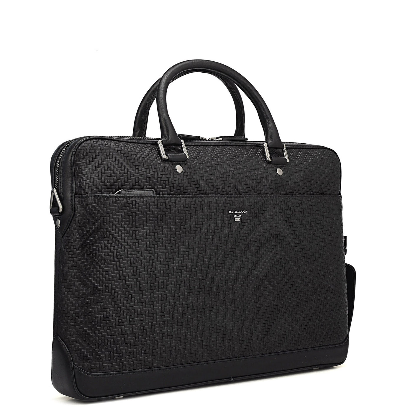 Mat Emboss Leather Laptop Bag - Black