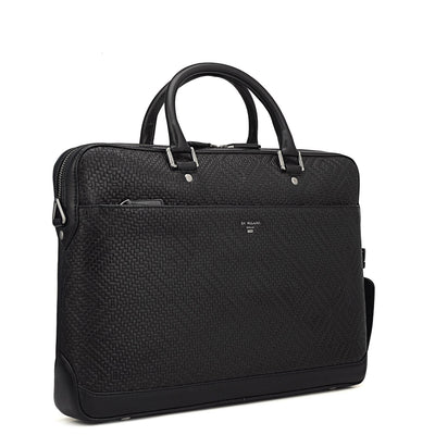 Mat Emboss Leather Laptop Bag - Black
