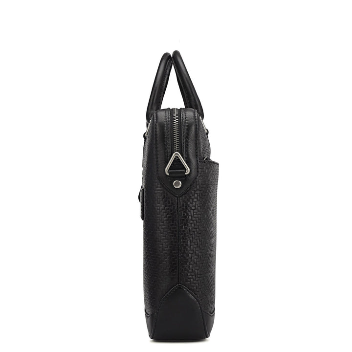 Mat Emboss Leather Laptop Bag - Black