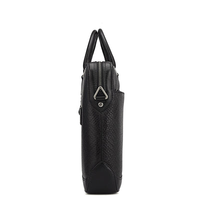Mat Emboss Leather Laptop Bag - Black