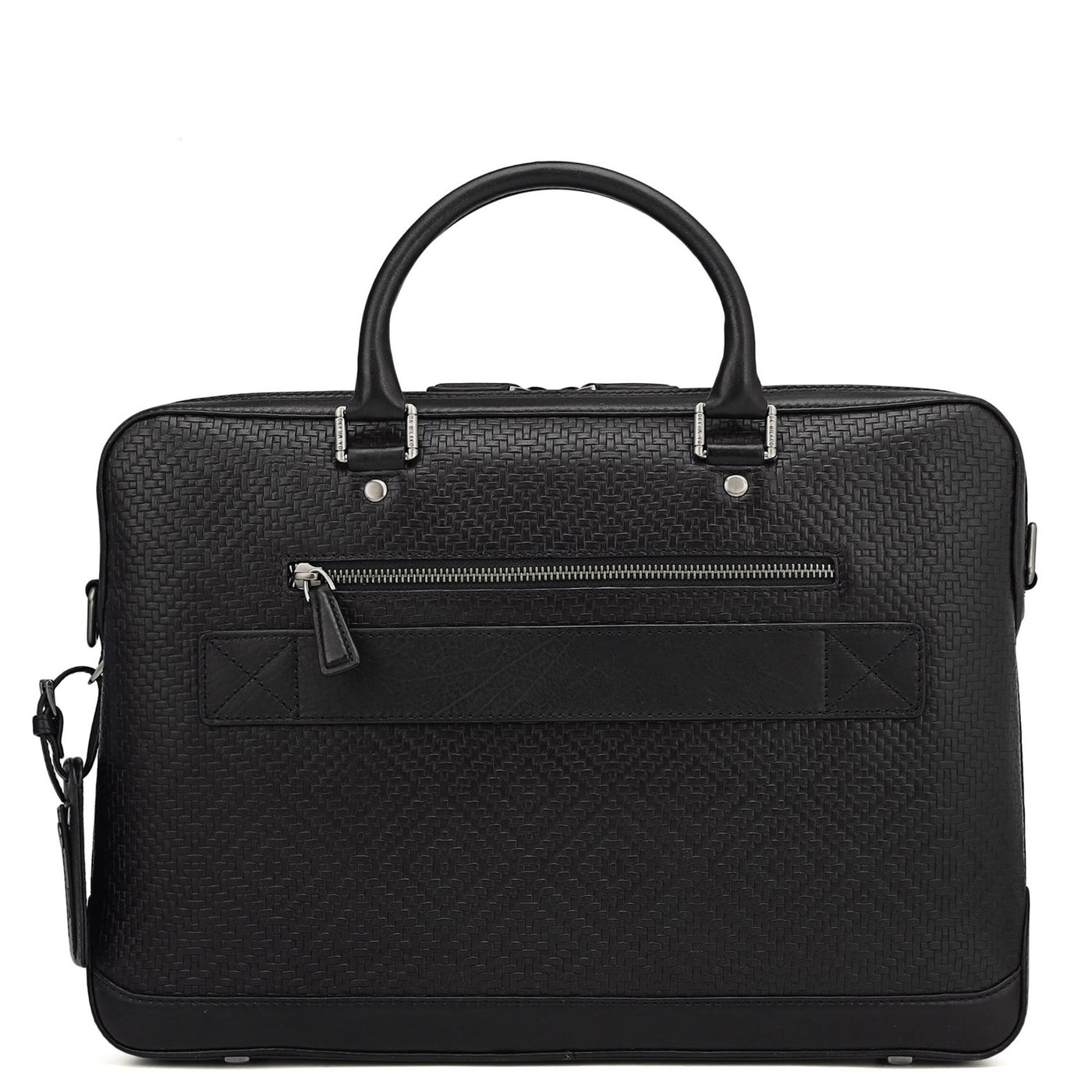 Mat Emboss Leather Laptop Bag - Black