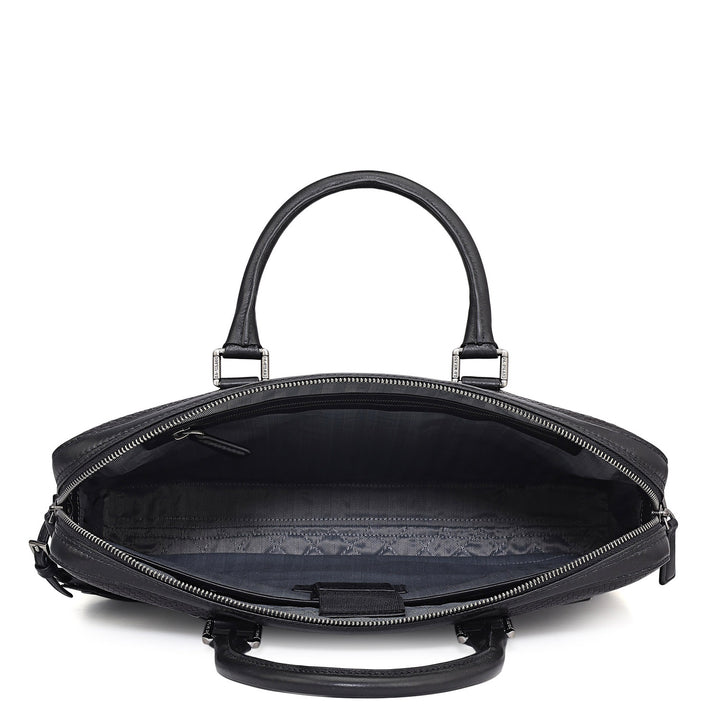Mat Emboss Leather Laptop Bag - Black
