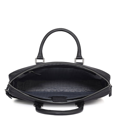 Mat Emboss Leather Laptop Bag - Black