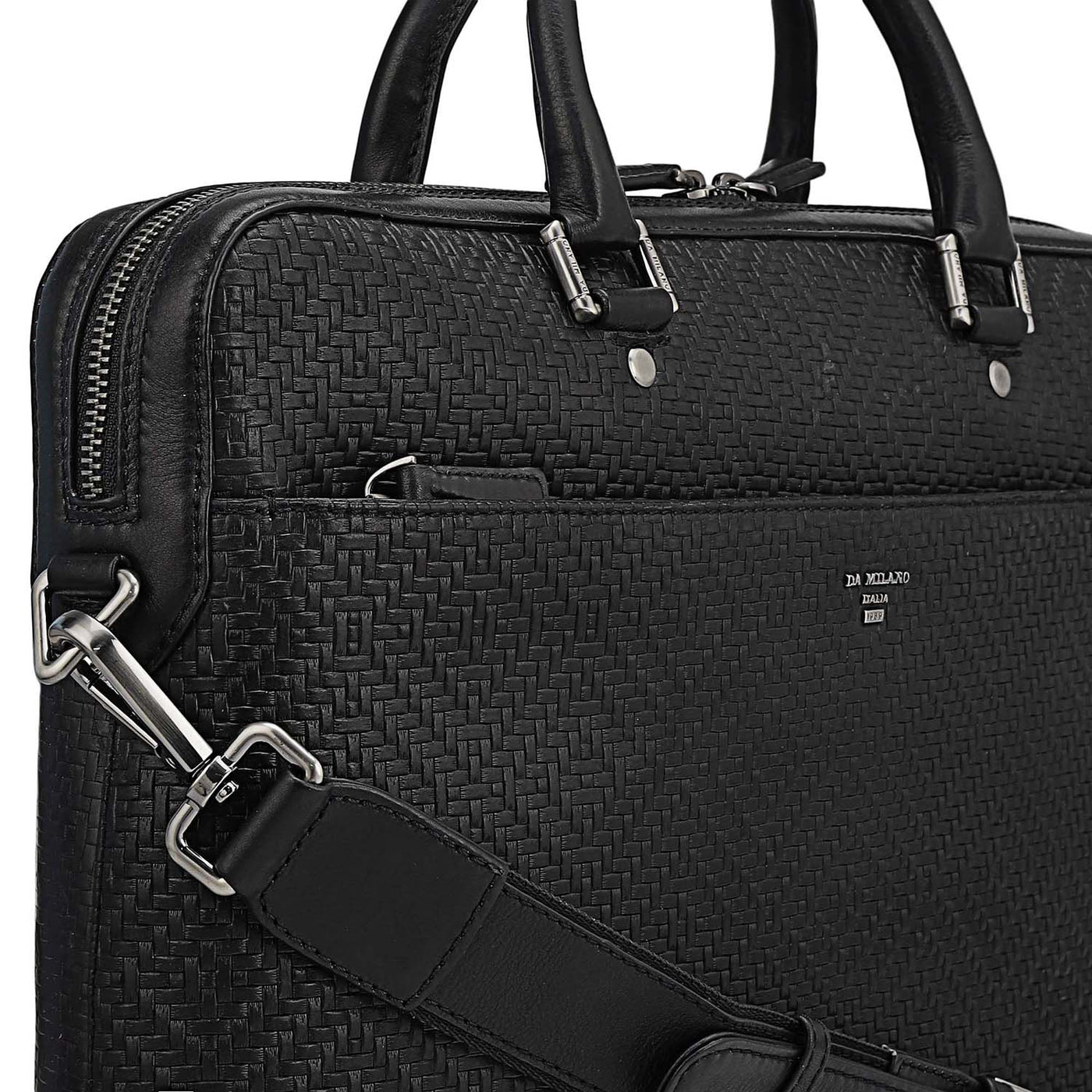 Mat Emboss Leather Laptop Bag - Black