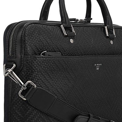 Mat Emboss Leather Laptop Bag - Black