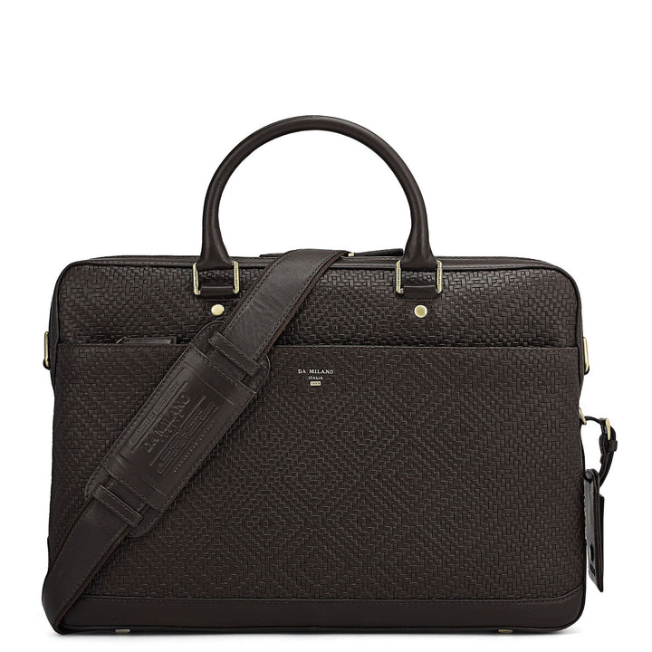 Mat Emboss Leather Laptop Bag - Brown