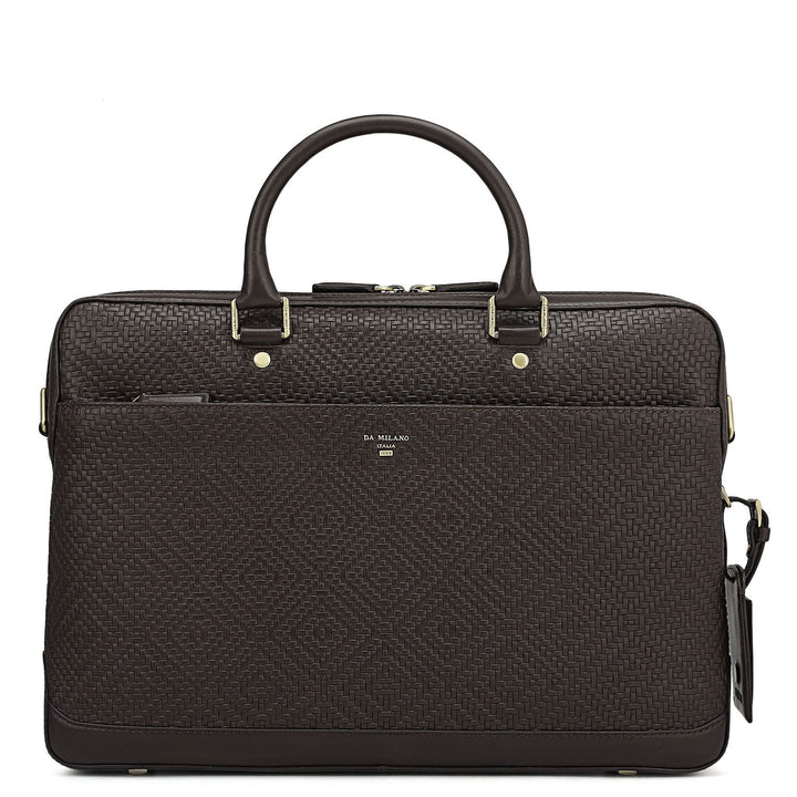 Mat Emboss Leather Laptop Bag - Brown