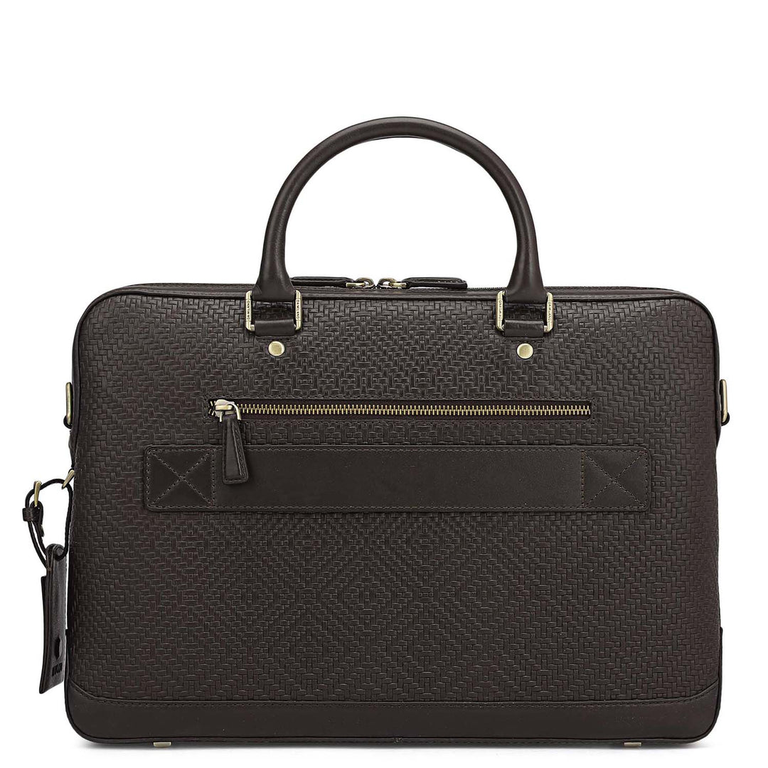 Mat Emboss Leather Laptop Bag - Brown