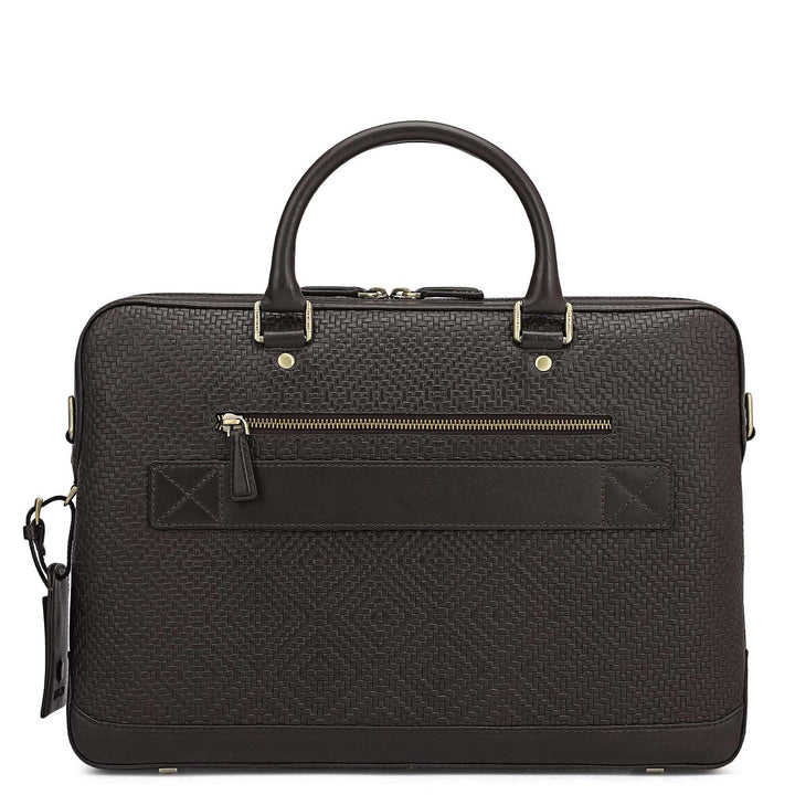 Mat Emboss Leather Laptop Bag - Brown