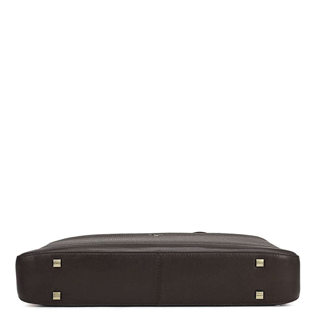 Mat Emboss Leather Laptop Bag - Brown