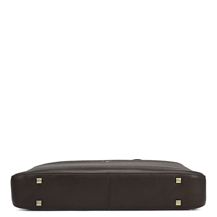 Mat Emboss Leather Laptop Bag - Brown