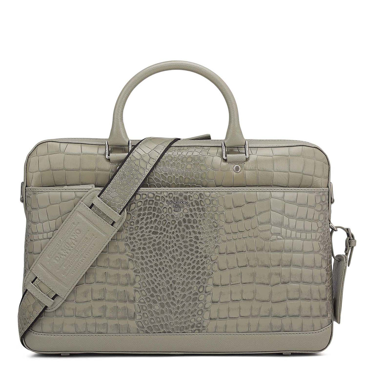 Croco Leather Laptop Bag - Stone Grey