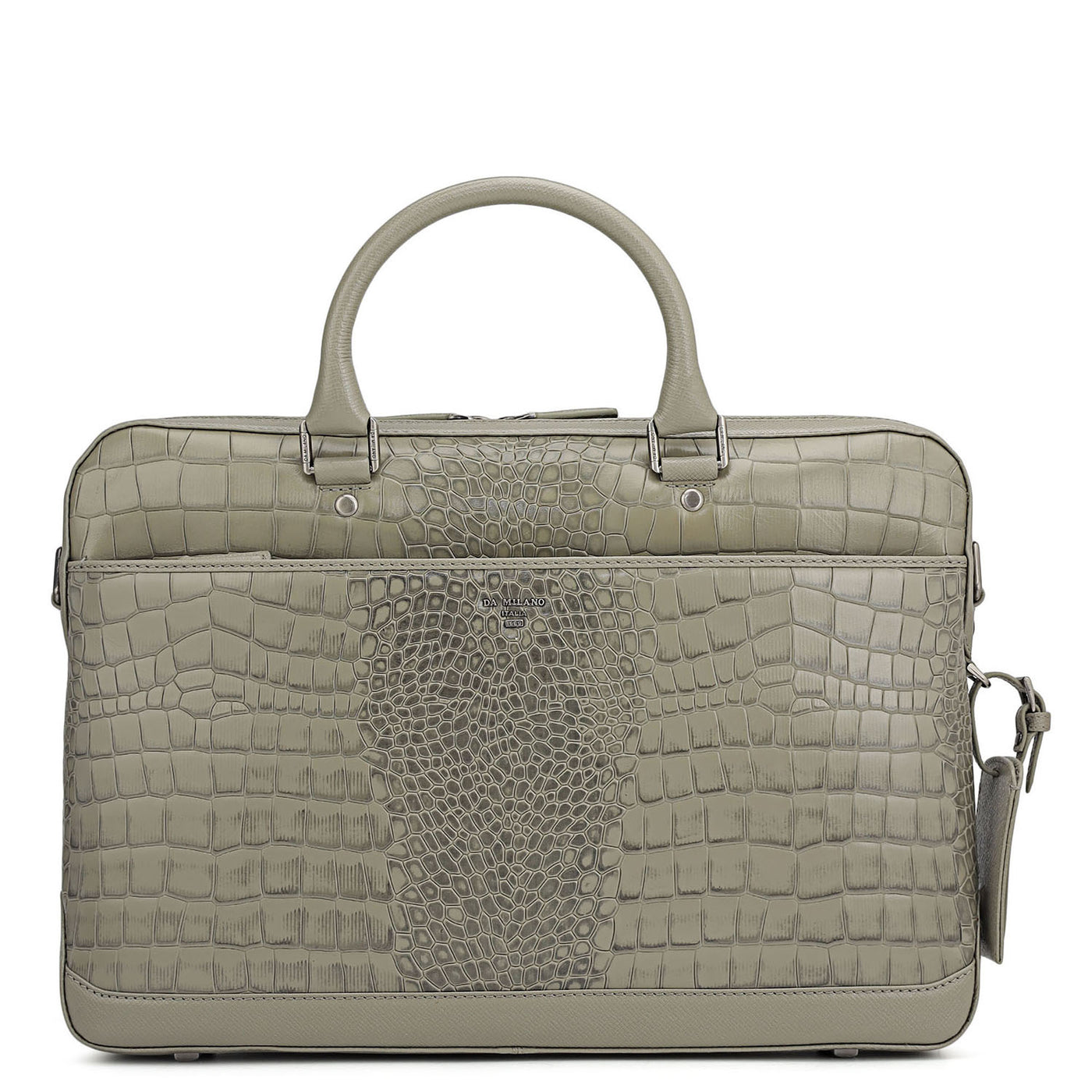 Croco Leather Laptop Bag - Stone Grey