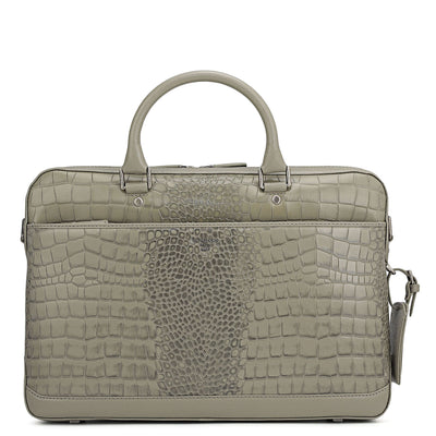 Croco Leather Laptop Bag - Stone Grey