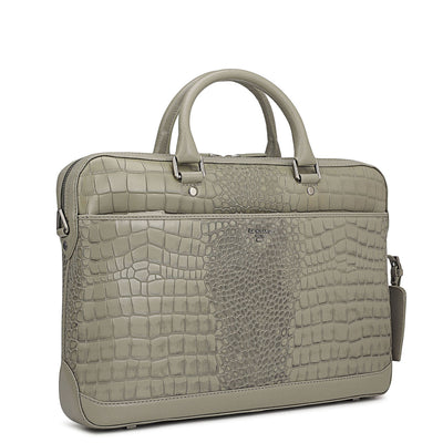 Croco Leather Laptop Bag - Stone Grey