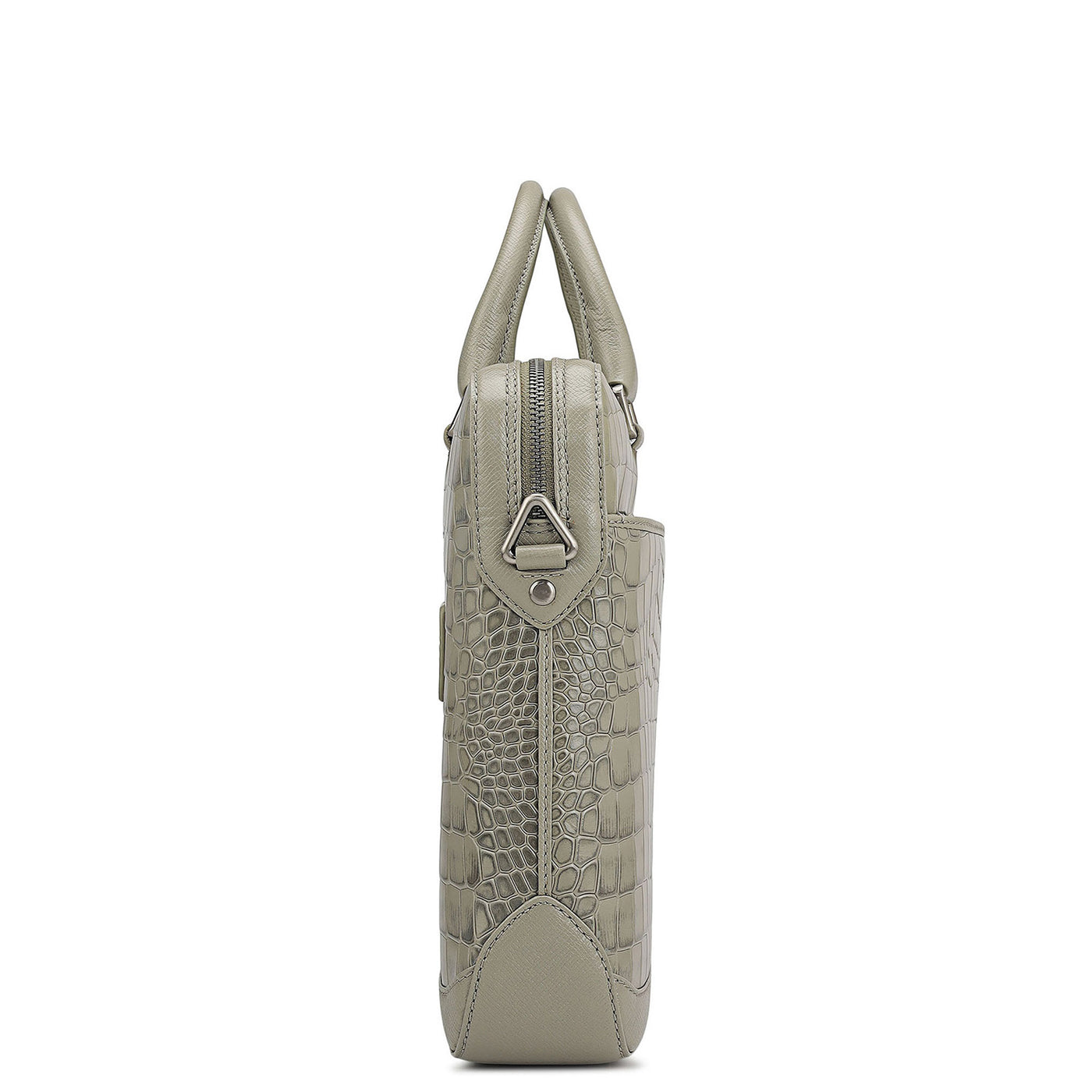 Croco Leather Laptop Bag - Stone Grey