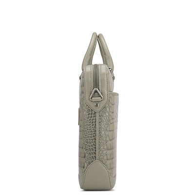 Croco Leather Laptop Bag - Stone Grey