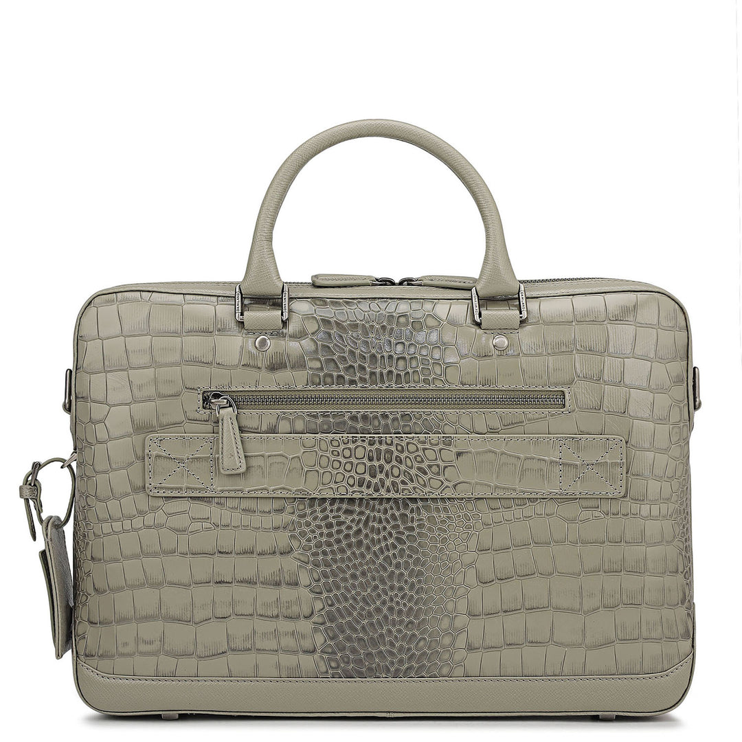 Croco Leather Laptop Bag - Stone Grey
