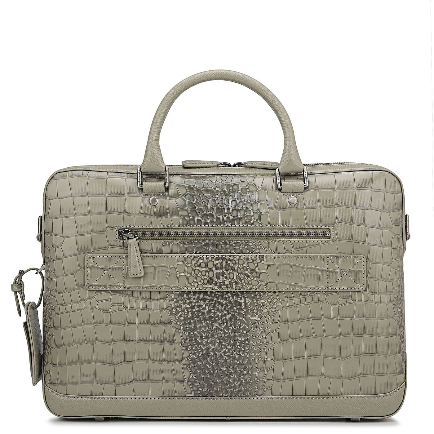 Croco Leather Laptop Bag - Stone Grey