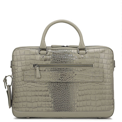 Croco Leather Laptop Bag - Stone Grey
