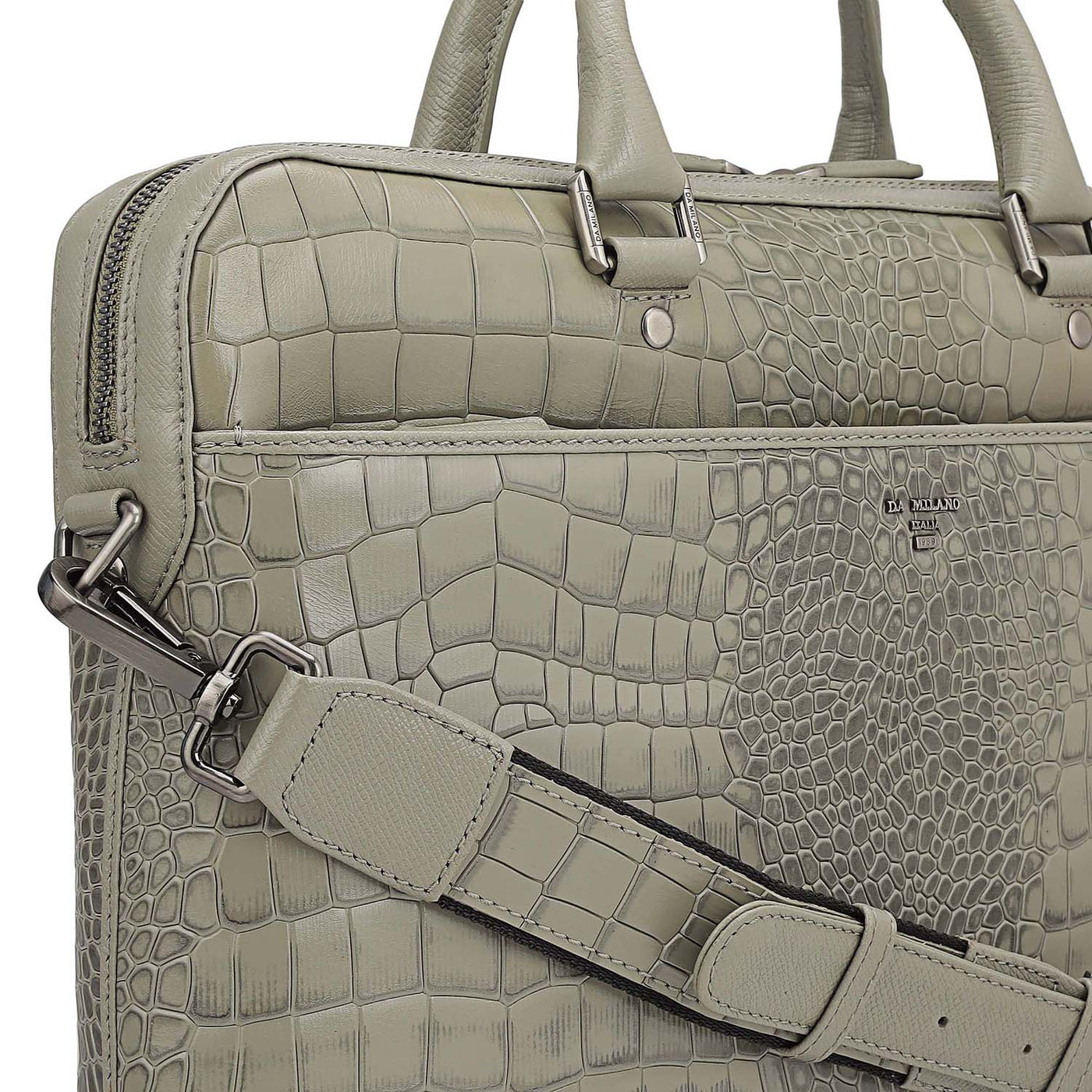 Croco Leather Laptop Bag - Stone Grey