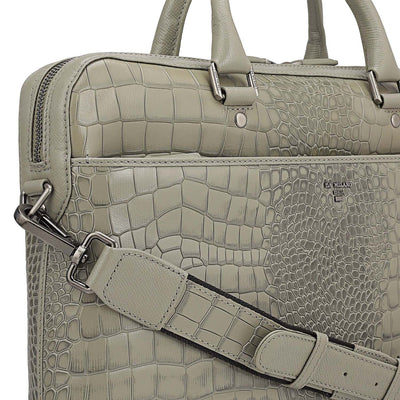 Croco Leather Laptop Bag - Stone Grey