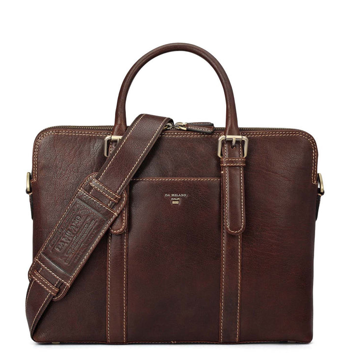 Elephant Pattern Leather Laptop Bag - Brown