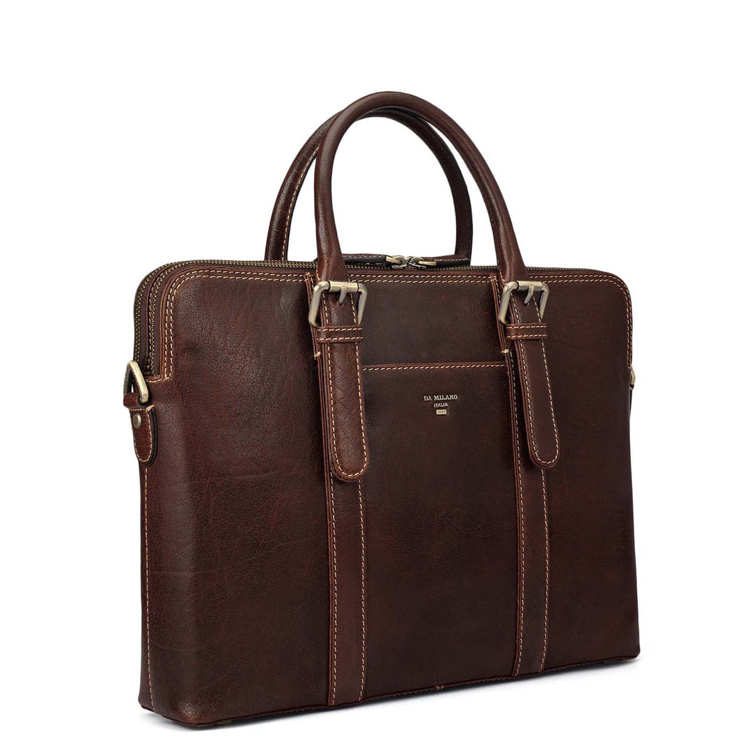 Elephant Pattern Leather Laptop Bag - Brown