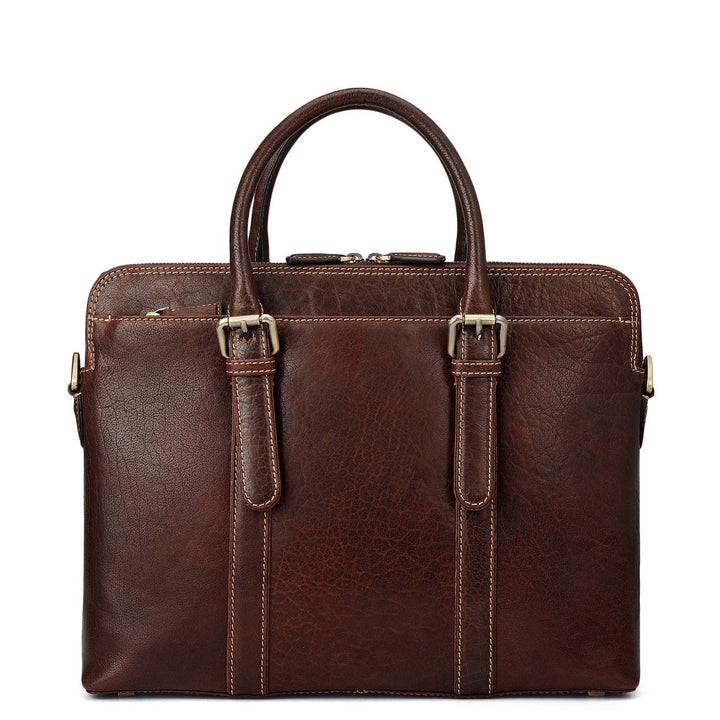 Elephant Pattern Leather Laptop Bag - Brown