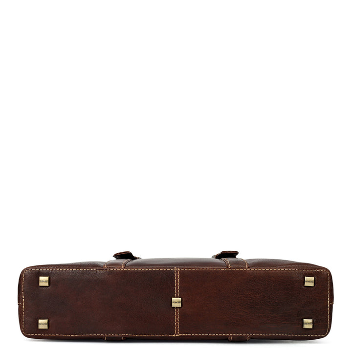 Elephant Pattern Leather Laptop Bag - Brown