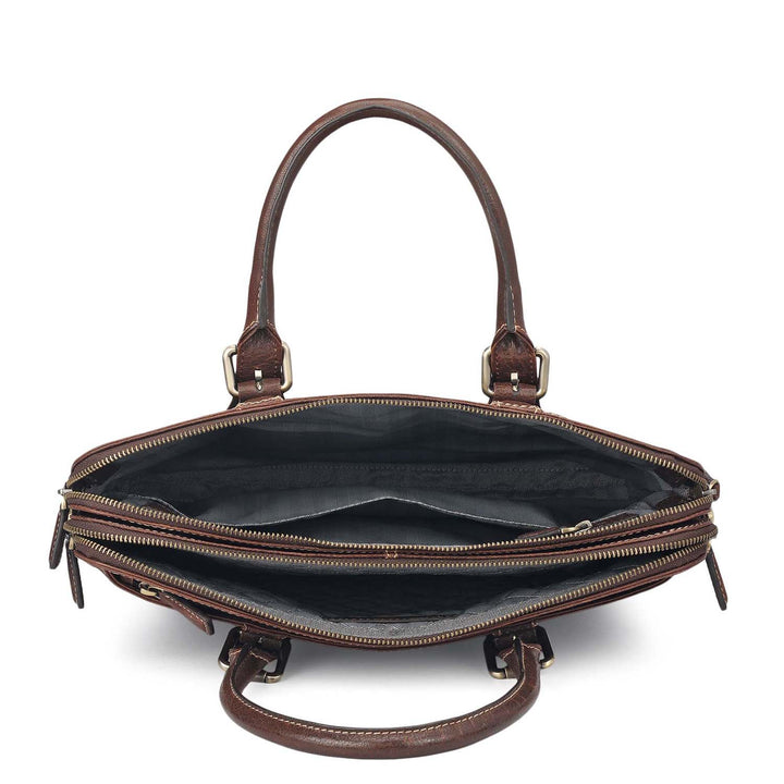 Elephant Pattern Leather Laptop Bag - Brown