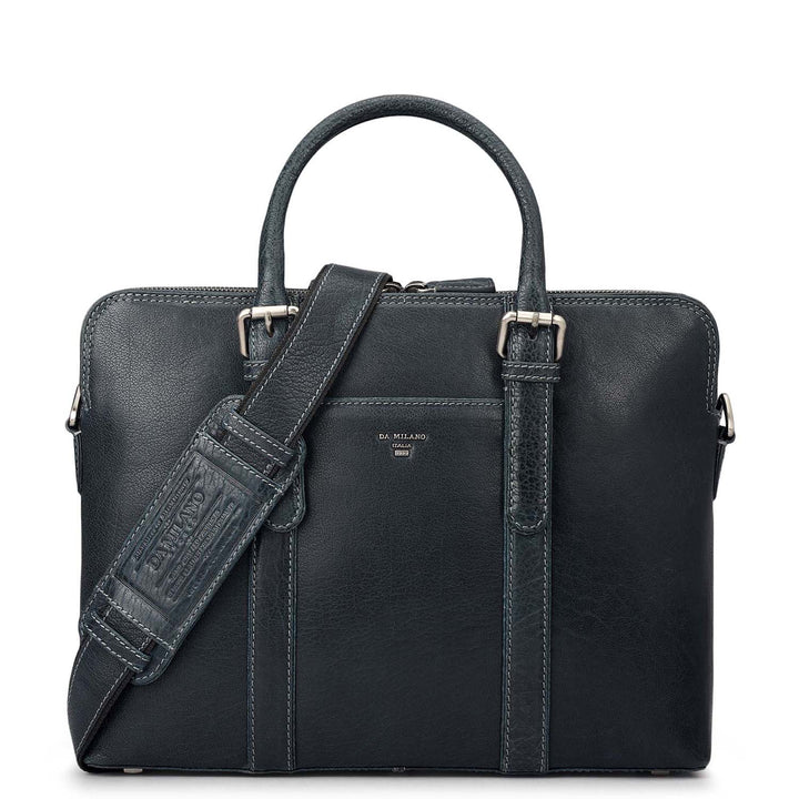 Elephant Pattern Leather Laptop Bag - Navy