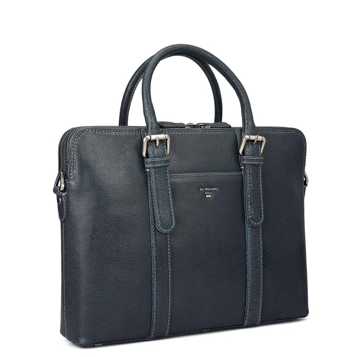 Elephant Pattern Leather Laptop Bag - Navy