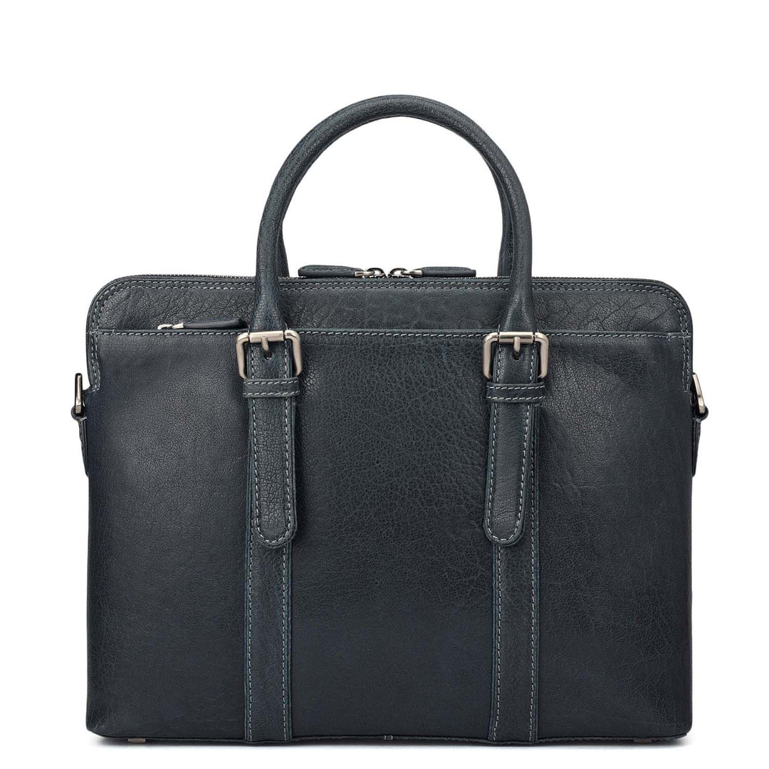 Elephant Pattern Leather Laptop Bag - Navy