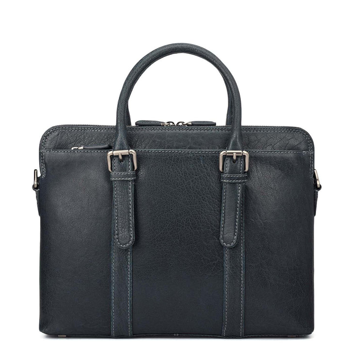 Elephant Pattern Leather Laptop Bag - Navy