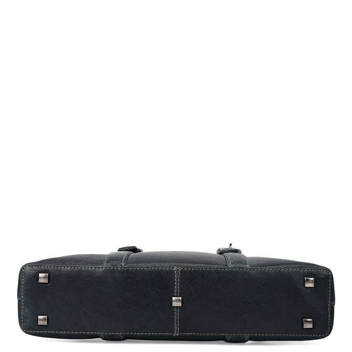Elephant Pattern Leather Laptop Bag - Navy