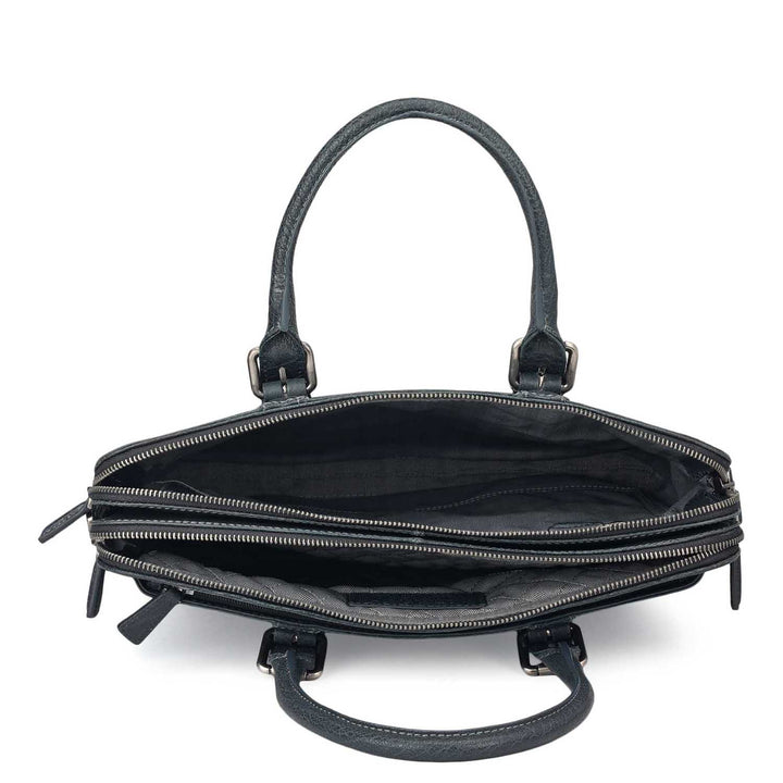 Elephant Pattern Leather Laptop Bag - Navy