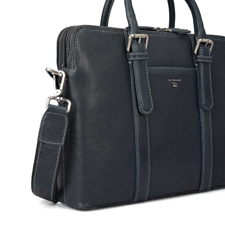 Elephant Pattern Leather Laptop Bag - Navy